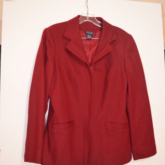 Hillard & Hanson TM 100% Wool Dark Red Lining Pockets Women's Jacket 8 - Picture 4 of 8